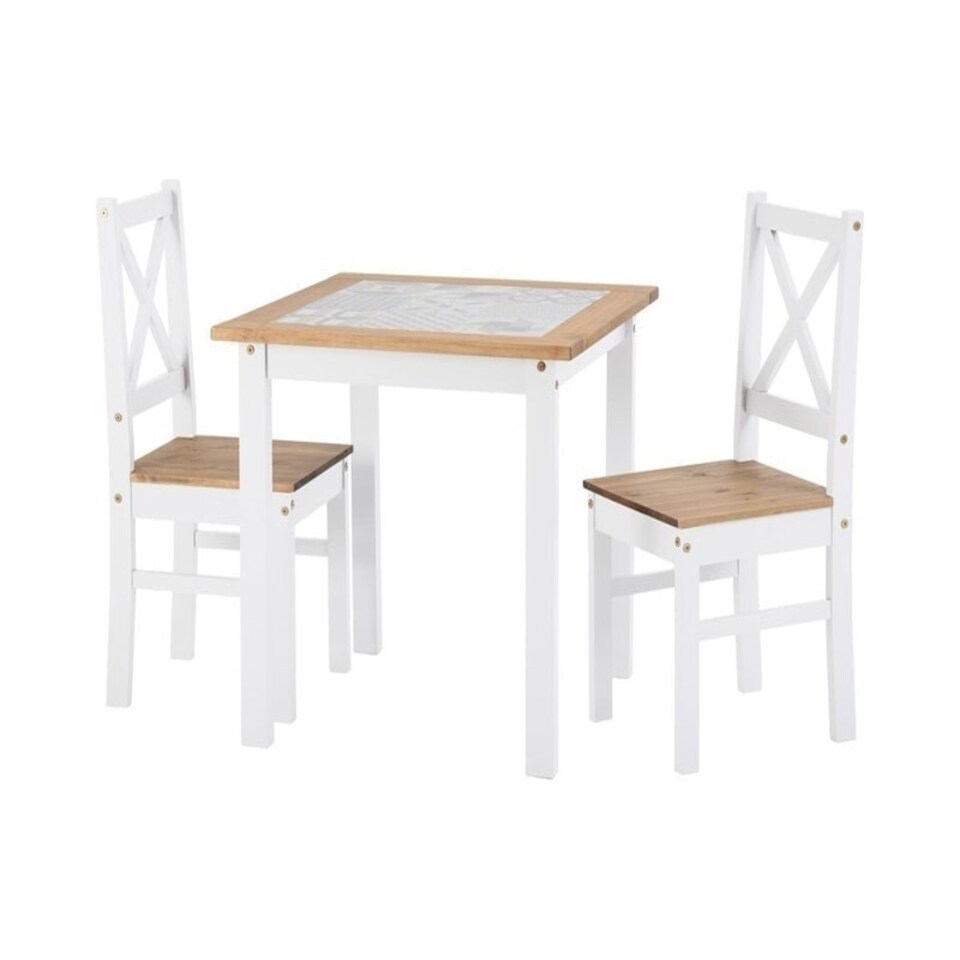 image 1 of Salvador 1+2 Tile Top Dining Set - White/Distressed Waxed Pine White