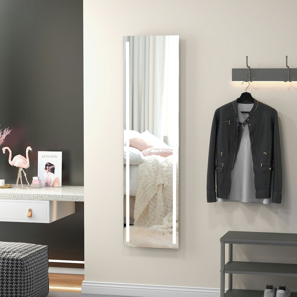 image 1 of HOMCOM Full Size Body LED Mirror, Dimmable Lighted Mirror for Bedroom