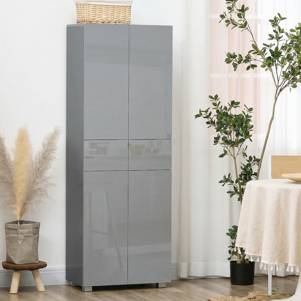 image 1 of HOMCOM Kitchen Cupboard Storage Cabinet Push Open Doors and Drawers, Grey