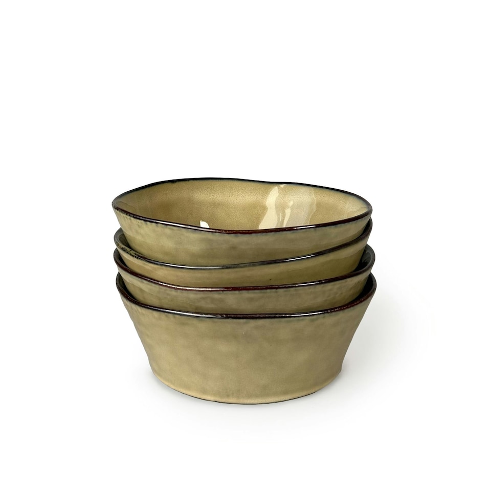 image 1 of Scandi Home Set of Four 17.5cm Oslo Oatmeal Artisan Glaze Ceramic Bowls Brown