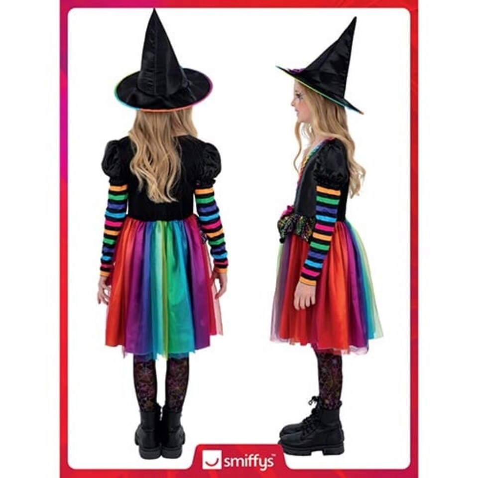 image 1 of Rainbow Witch Girls Fancy Dress Costume Kids Medium - Age 7-9