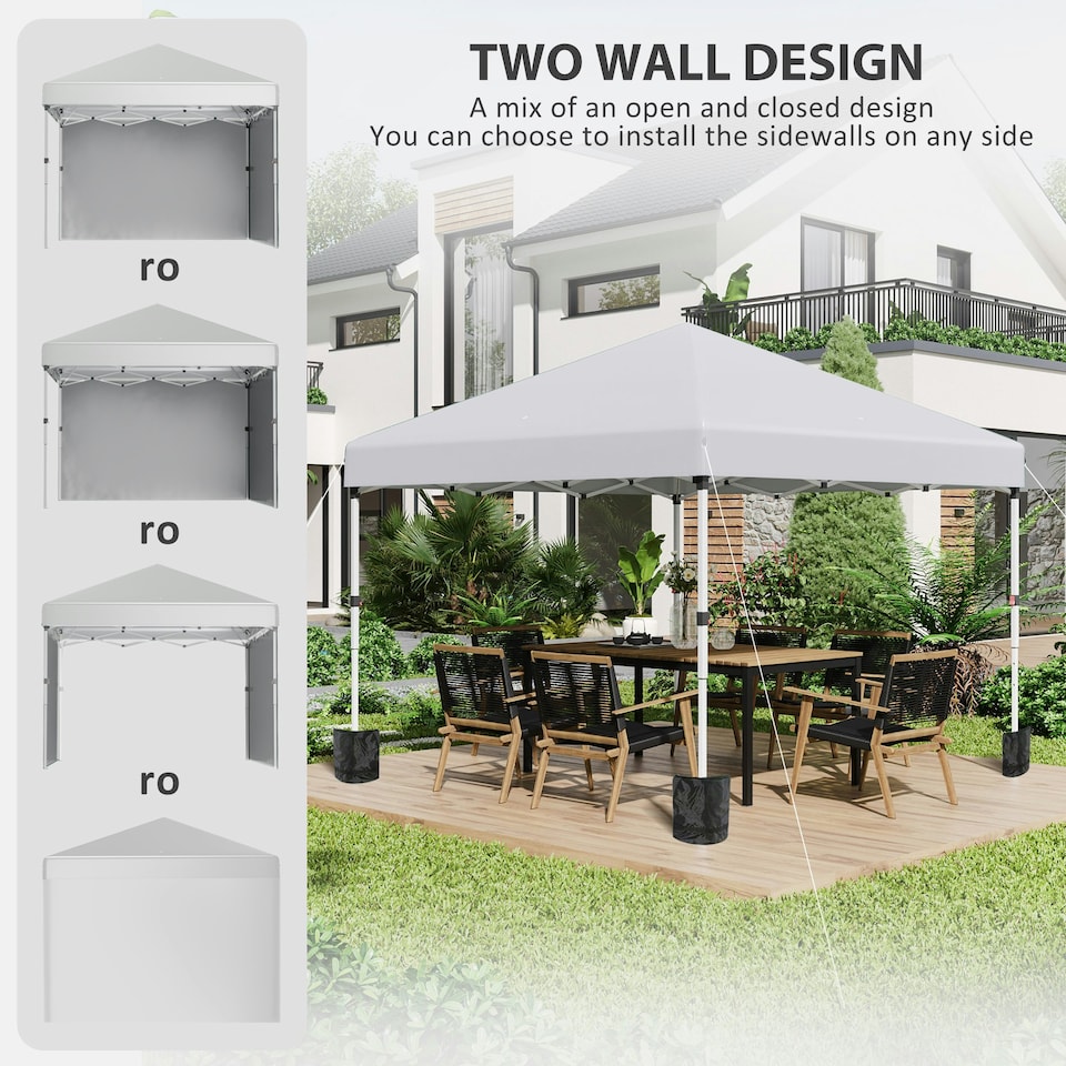 image 1 of Outsunny 3x3 (M) Pop Up Gazebo Party Tent w/ 2 Sidewalls, Weight Bags, White