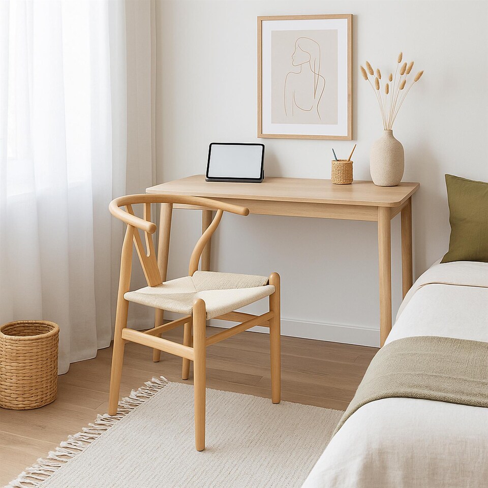 image 1 of Nicholas Winter Beech Wooden Wishbone Dining Chairs - Natural/Natural - Set of 4 | Brown | Natural/Natural