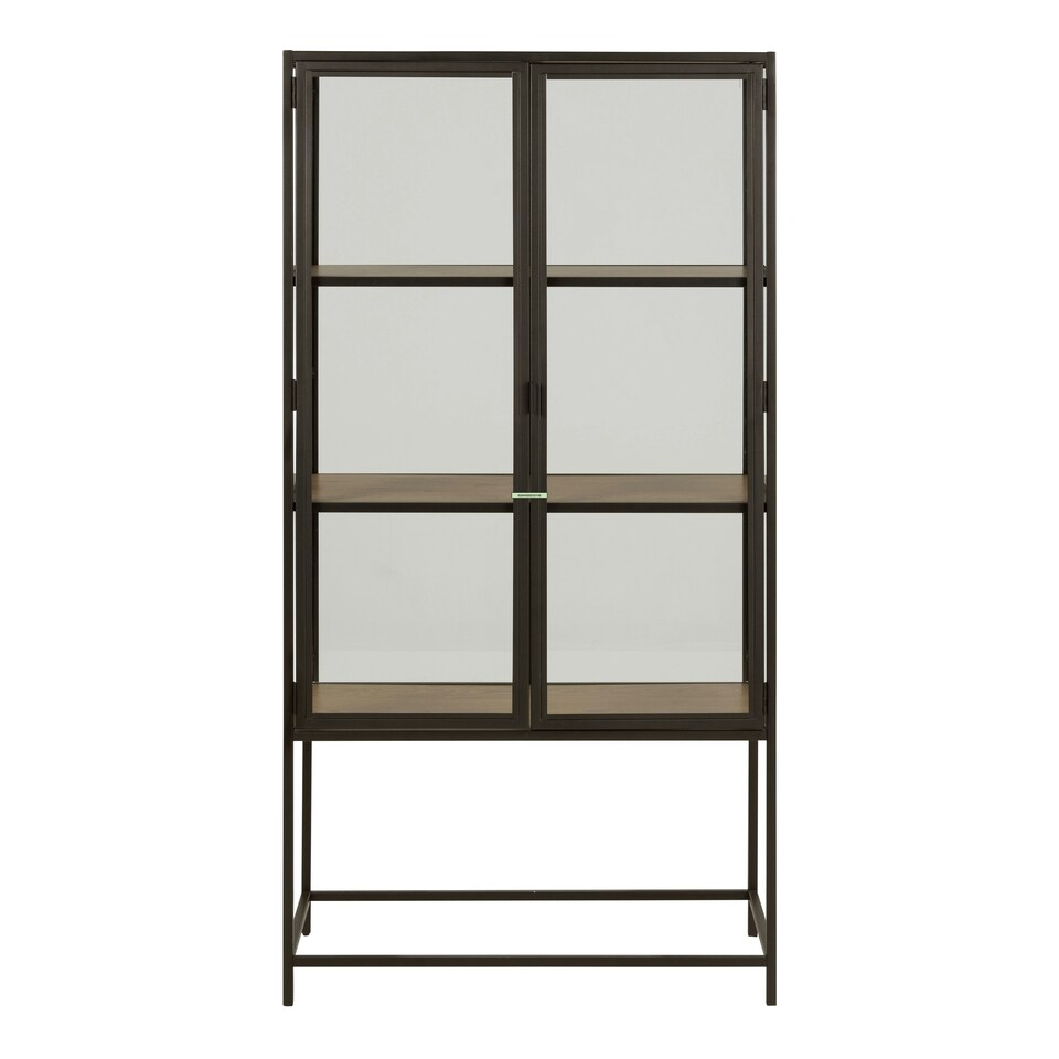 image 1 of Seaford 2 Glass Door Display Cabinet in Black & Oak