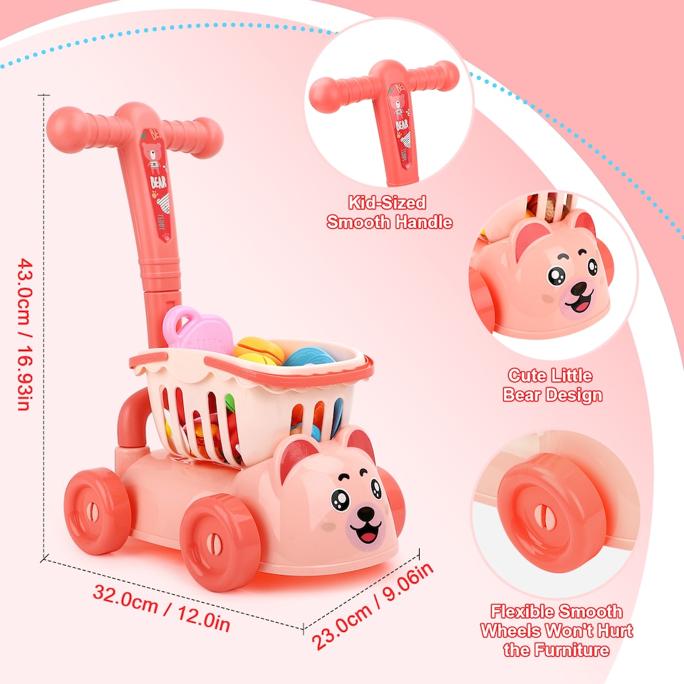 image 1 of Little Bear Trolley Toy Set with 35 Colourful Food and Kitchen Accessories