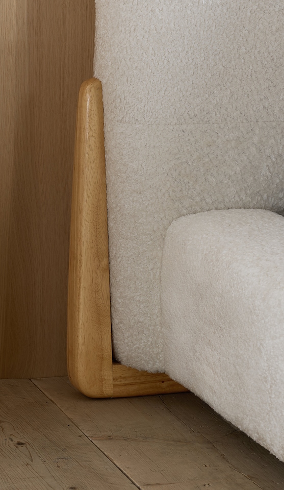 image 1 of 5ft King Size Low Profile White Soft Fabric Upholstered Wood Bed Frame | White | King
