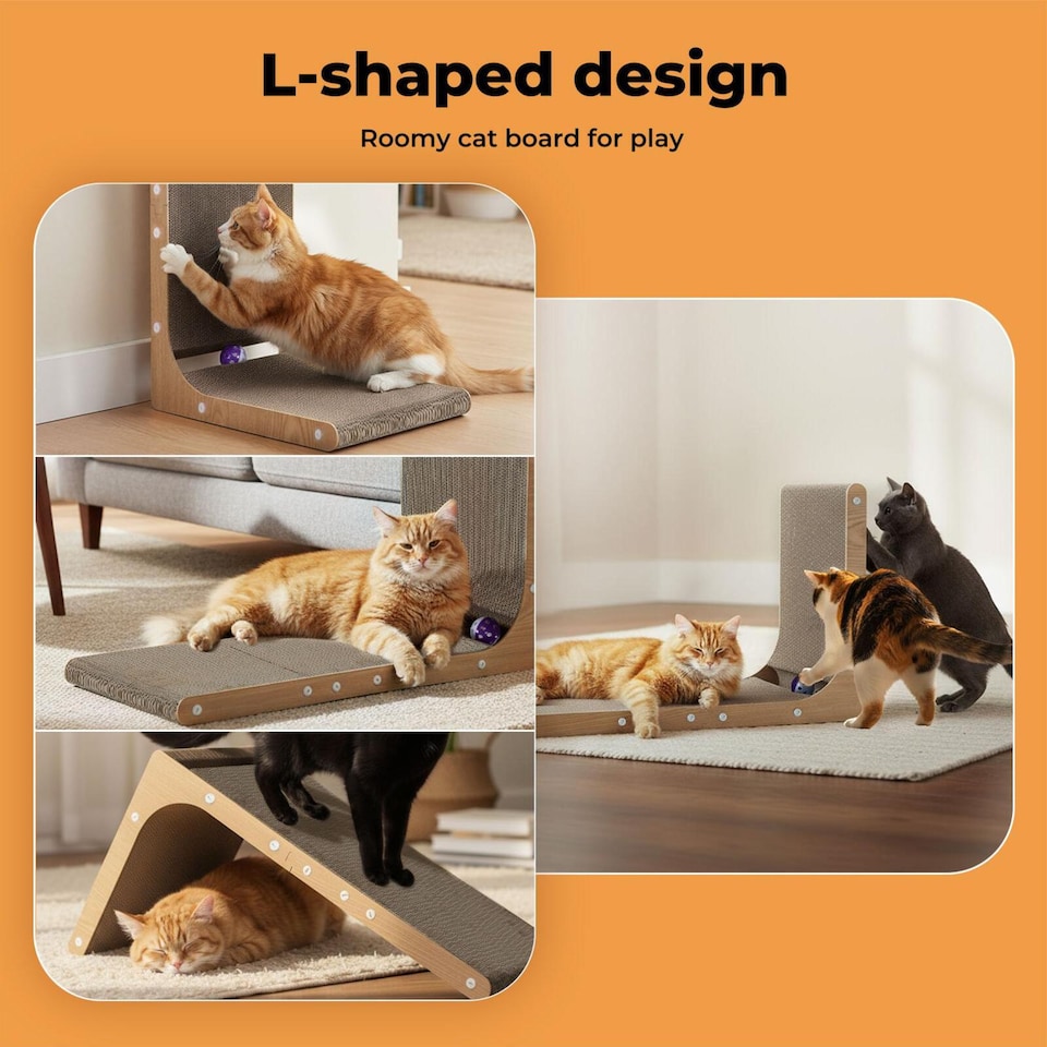 image 1 of Skylos L Shaped 68cm Cat Scratching Board with Ball Toy Wall Furniture