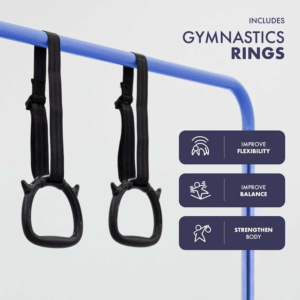 image 1 of Kayman Gymnastics Bar and Floor Mat Set for Kids with Training Rings