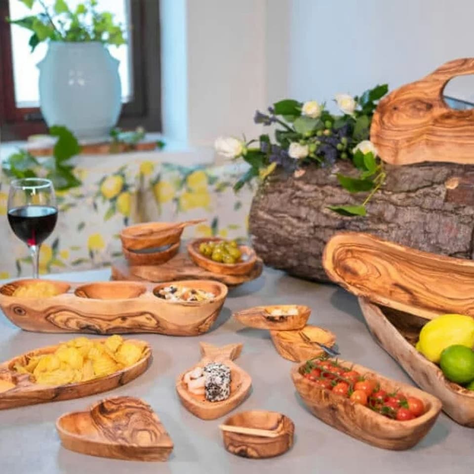 image 1 of Verano Spanish Ceramics Olive Wood Snack Boat - 35cm Multi