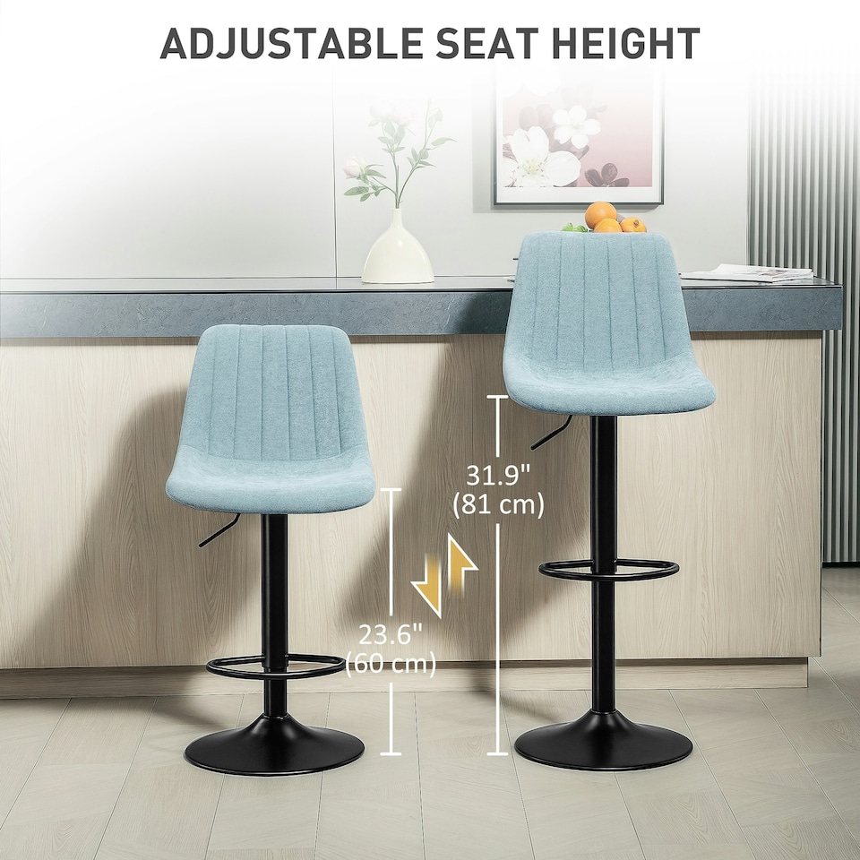 image 1 of HOMCOM Bar Stools Set of 2 Adjustable Swivel Bar Chairs with Backrest Blue | Light Blue