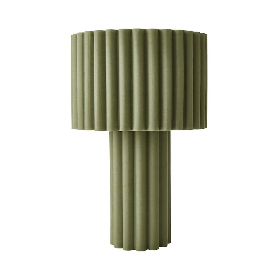 image 1 of ValueLights Lenny Moss Green Drum Lamp Shade Colour Drench Ribbed Full Fabric Table Lamp | Green
