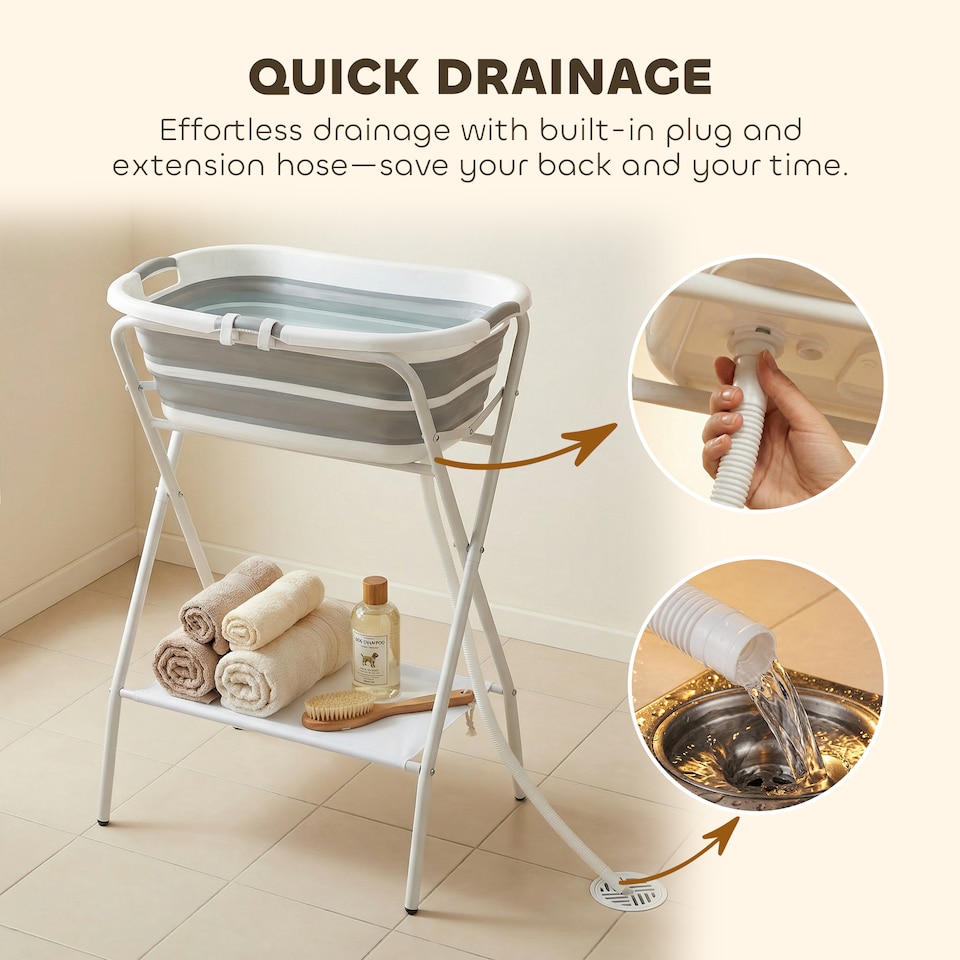 image 1 of PawHut 27L Dog Bath Tub Foldable Pet Bathtub with Stand Grey