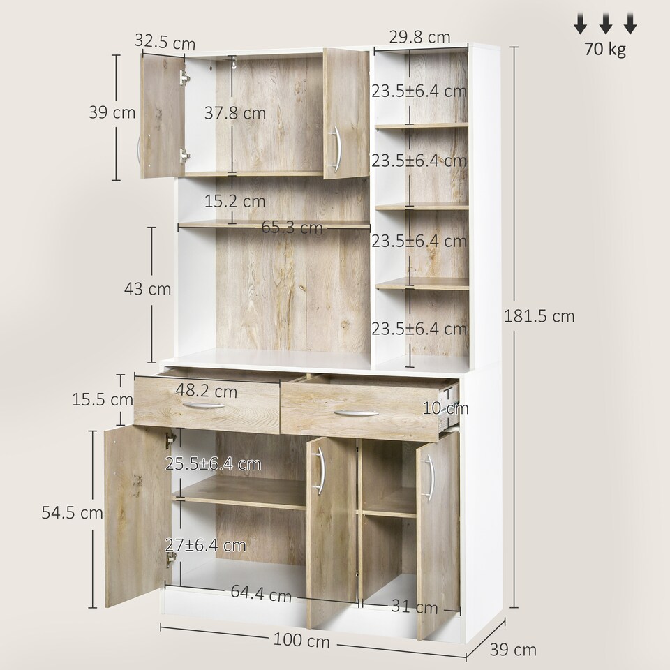 image 1 of HOMCOM Kitchen Cupboard Sideboard Storage Cabinet Unit with Counter Top, Adjustable Shelves, Drawers for Dining Room, Living Room