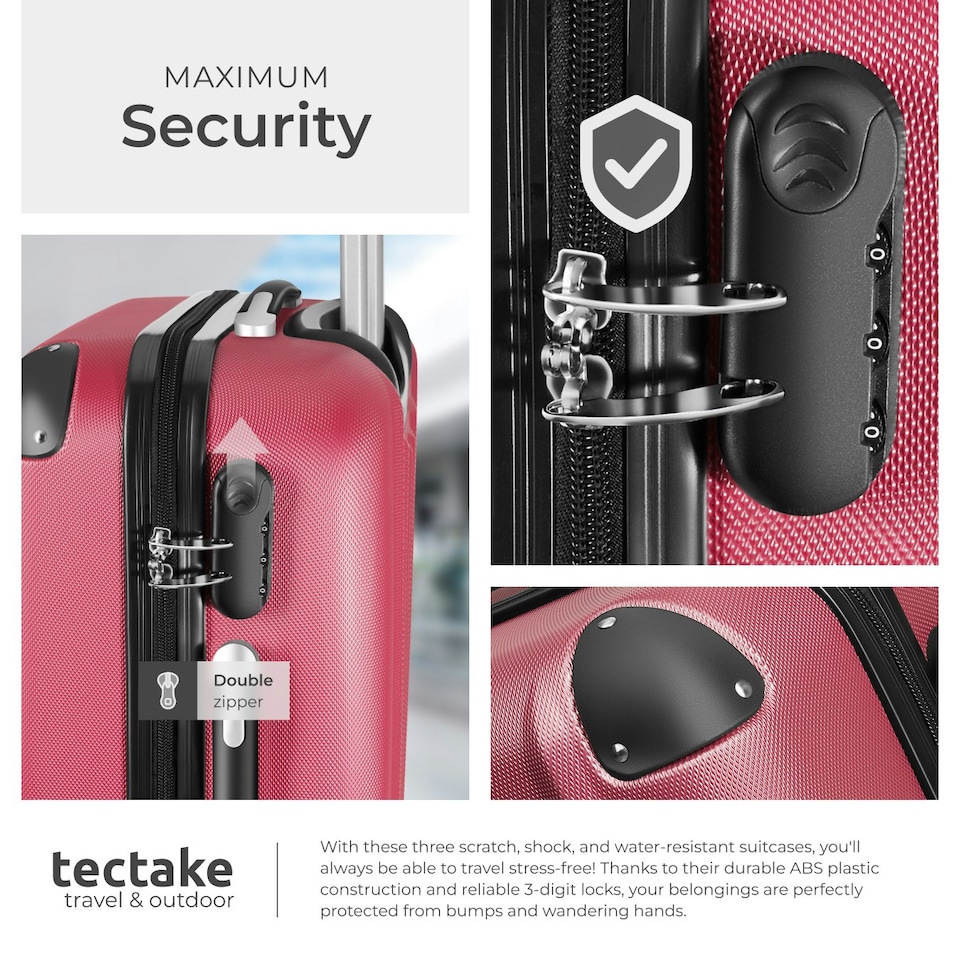 image 1 of Suitcase Set - 3 hard-shell suitcases with telescopic handle, swivel wheels Red
