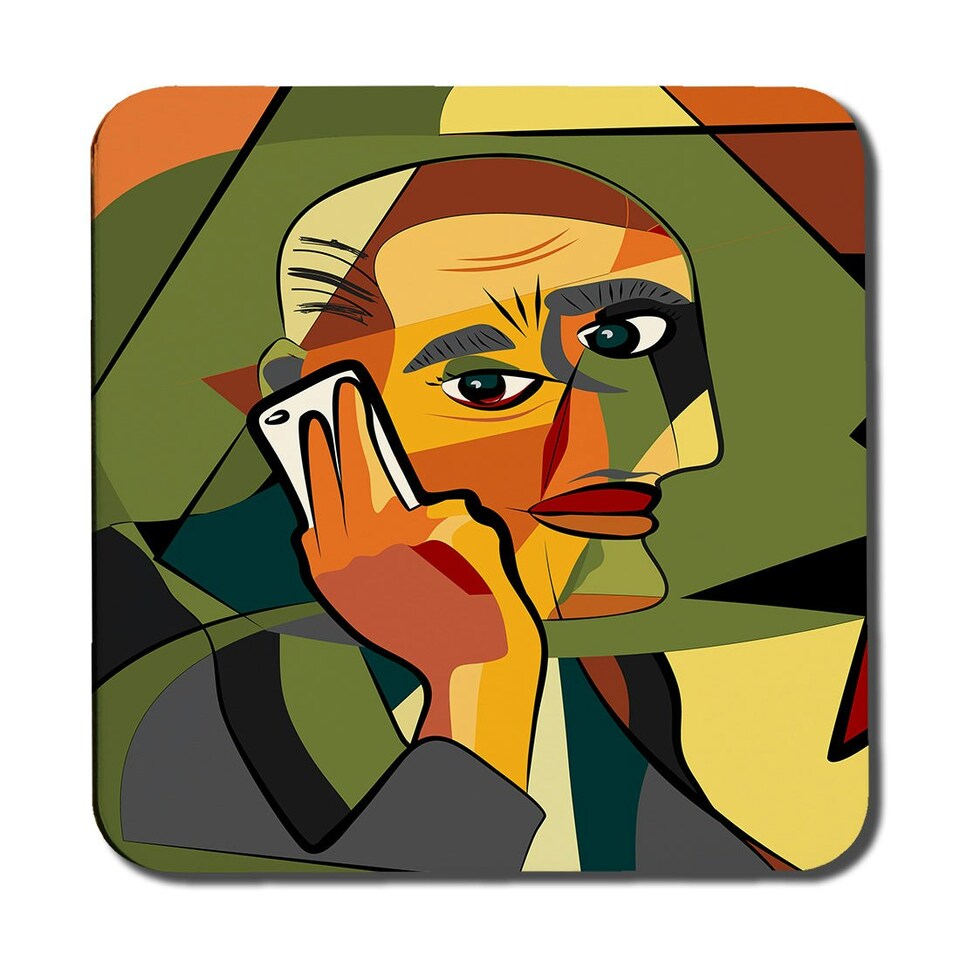 image 1 of portrait cubism art style,man calls on a phone (Coaster)