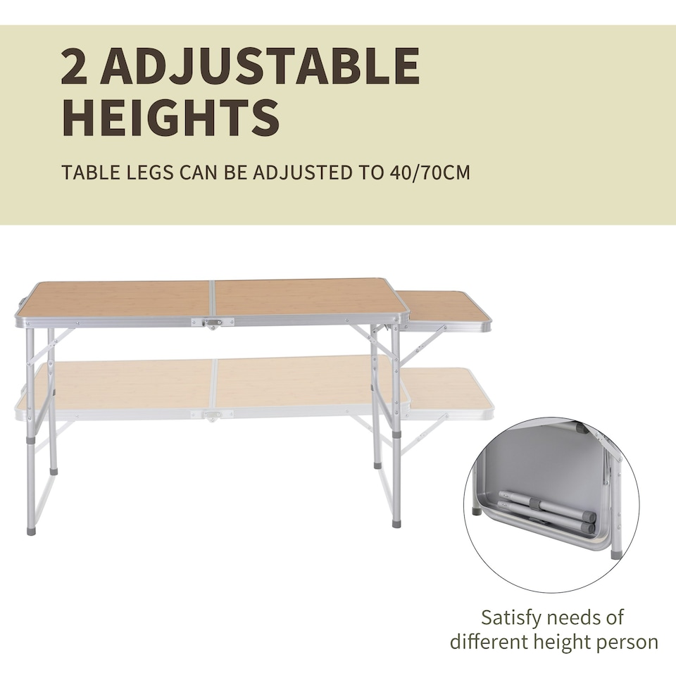 image 1 of Outsunny 4ft Aluminium Picnic Table w/Side Desktop Outdoor BBQ Party Portable