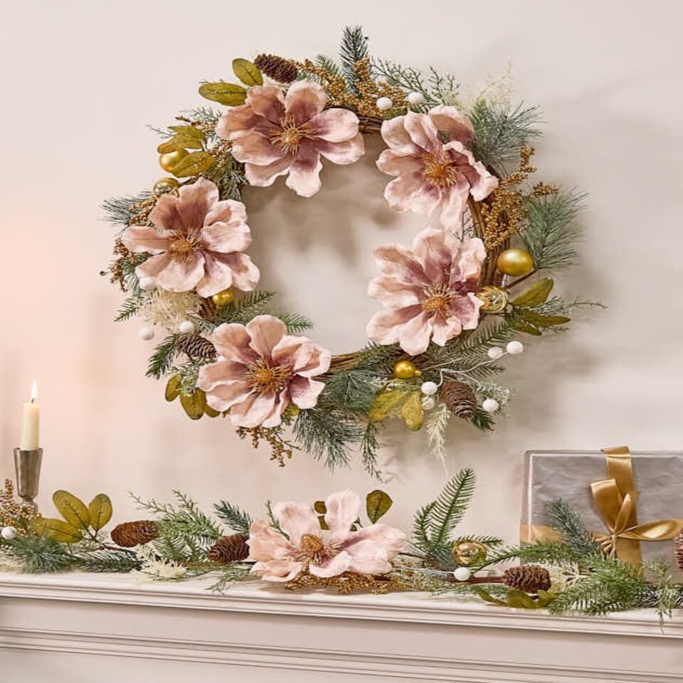 image 1 of Magnolia Blush Wreath and Garland