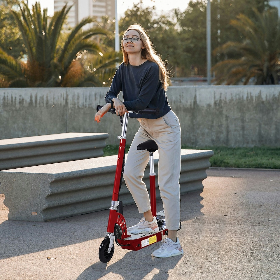image 1 of HOMCOM Foldable Powered Scooter with Adjustable Seat and Brake, Red