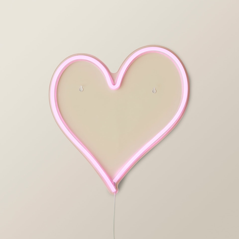 image 1 of ValueLights Heart neon Heart Neon White Illuminated Decoration and Integrated LED 3W Pink Bulb