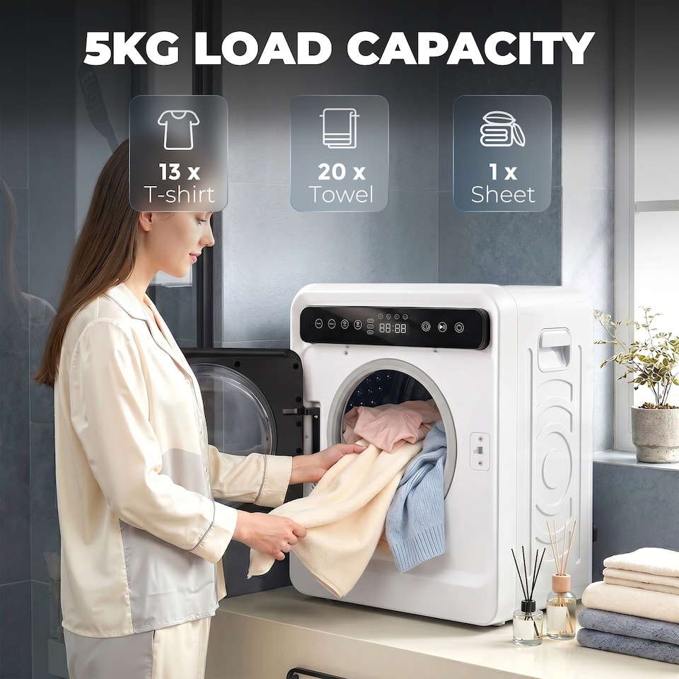 image 1 of HOMCOM 5kg Vented Tumble Dryer, 1000W Compact Front Tumble Dryer, White