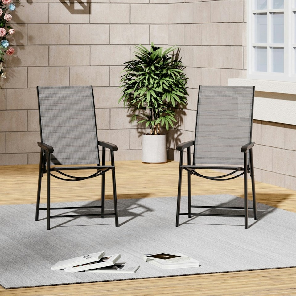 image 1 of Living and Home Metallic Frame Fabric Foldable Chair Set of 2 - Black