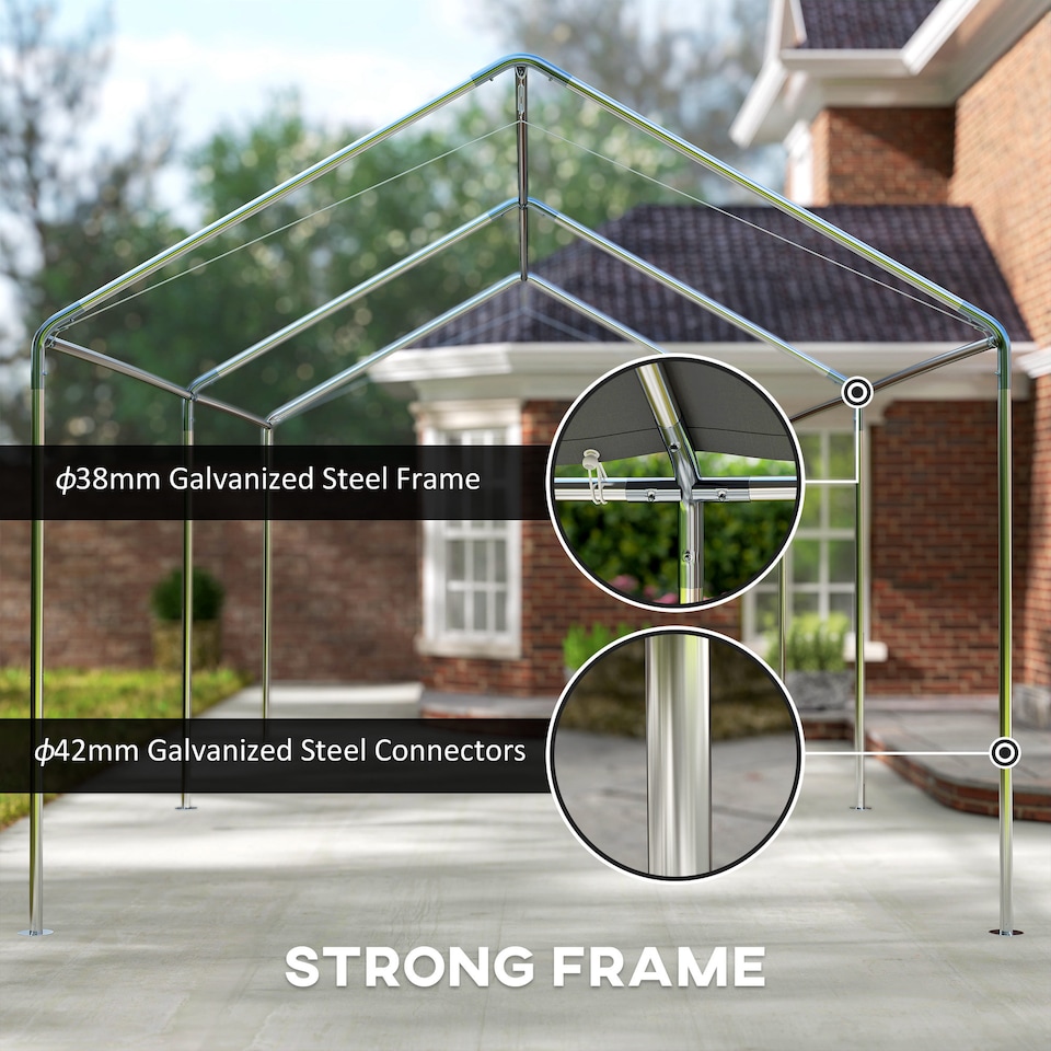 image 1 of Outsunny 2-Rooms Outdoor Carport Galvanized Steel Frame Tent UV Resistant Grey | Grey | Grey