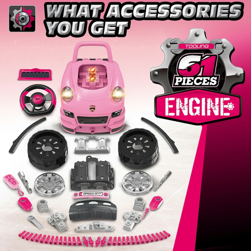 image 1 of Pink Take Apart Building Truck - Realistic Pretend Mechanic Toy for Kids