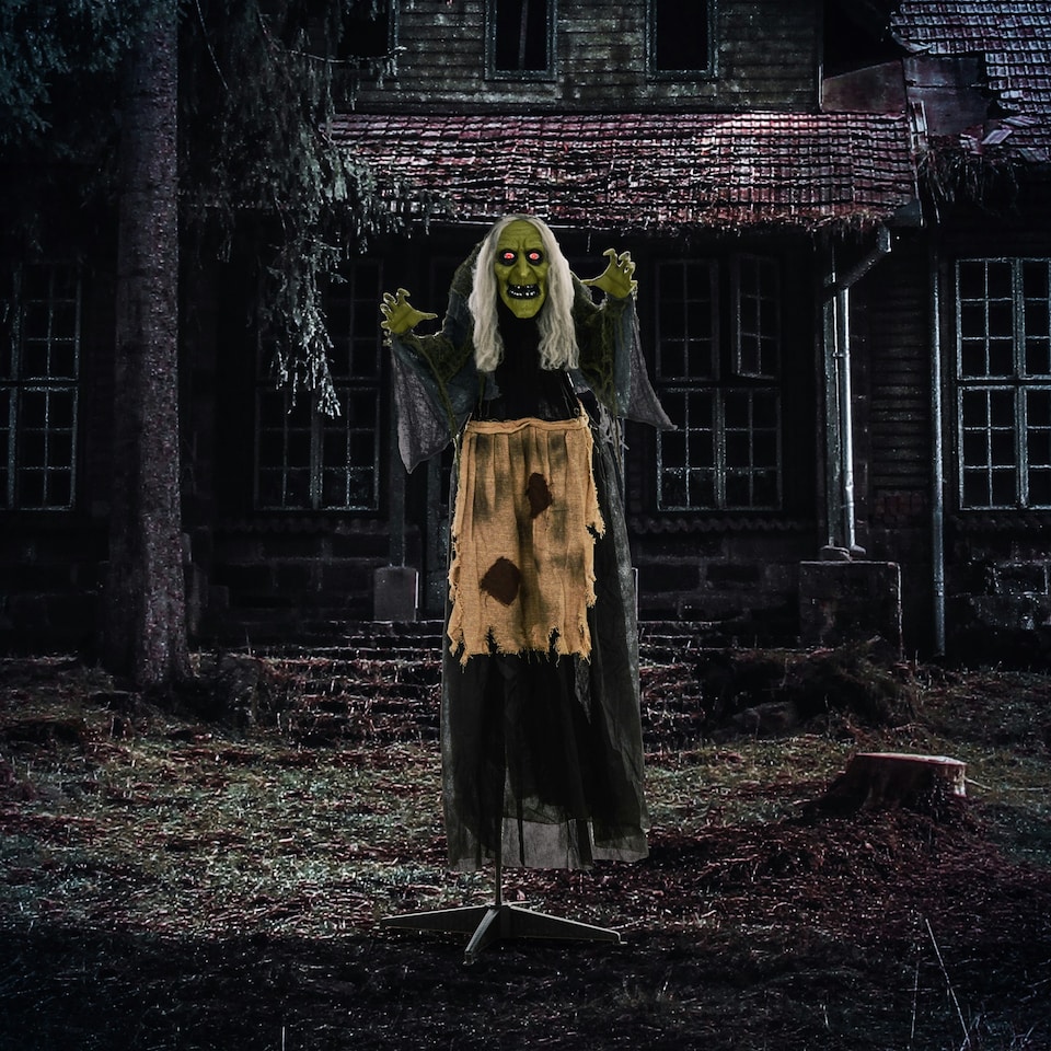 image 1 of HOMCOM Halloween Witch Animatronic Prop with Sound Activated