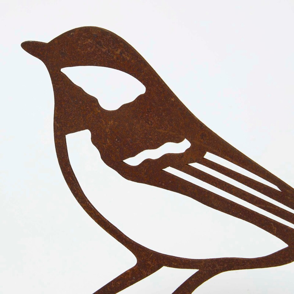 image 1 of Homescapes Steel Great Tit Fence Topper Brown