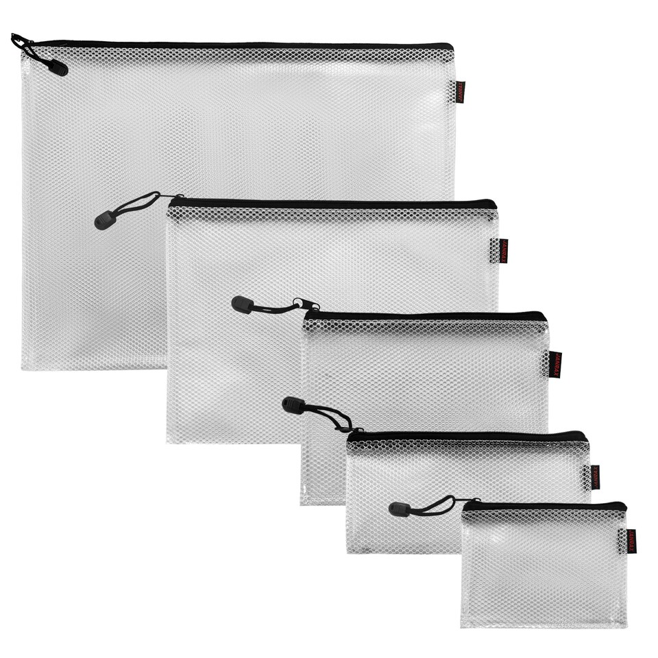 image 1 of Pack of 5 Premium Assorted Sizes Black Zip Mesh Bags by Janrax
