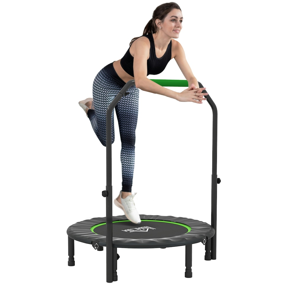 image 1 of HOMCOM 40" Foldable Mini Fitness Trampoline w/ Foam Handle, Green