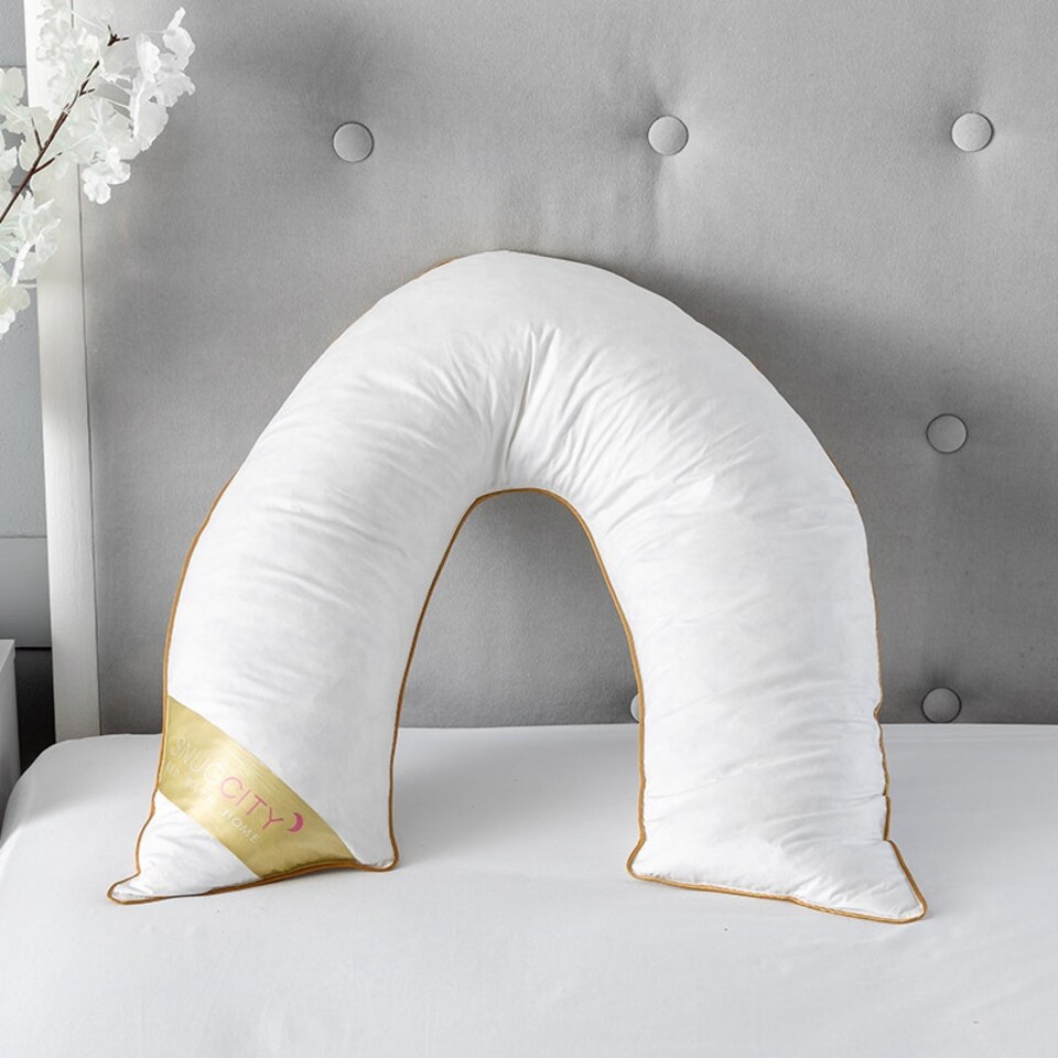 image 1 of V Shape Goose Feather And Down Luxury Pillow 100% Cotton Cover | White