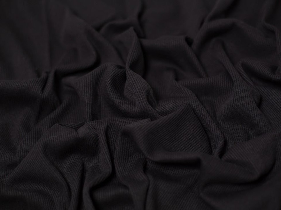 Minerva Core Range Black Heavy Cotton Rib Stretch Knit Fabric for Dressmaking, 140cm / 55" Wide - per metre