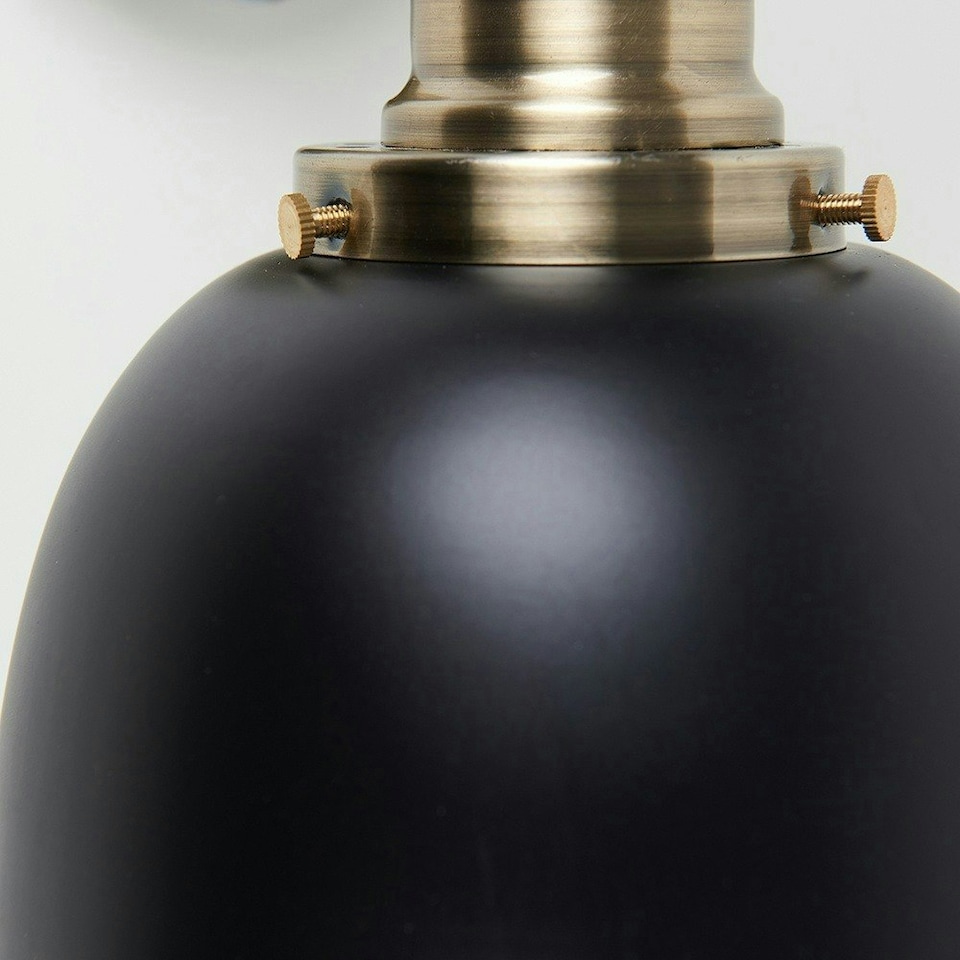 image 1 of ValueLights Antique Brass Adjustable Knuckle Joint Wall Light With Gloss Black Dome Shade