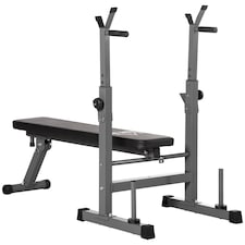 HOMCOM Adjustable Weight Bench with Barbell Rack, Dip Station, Grey