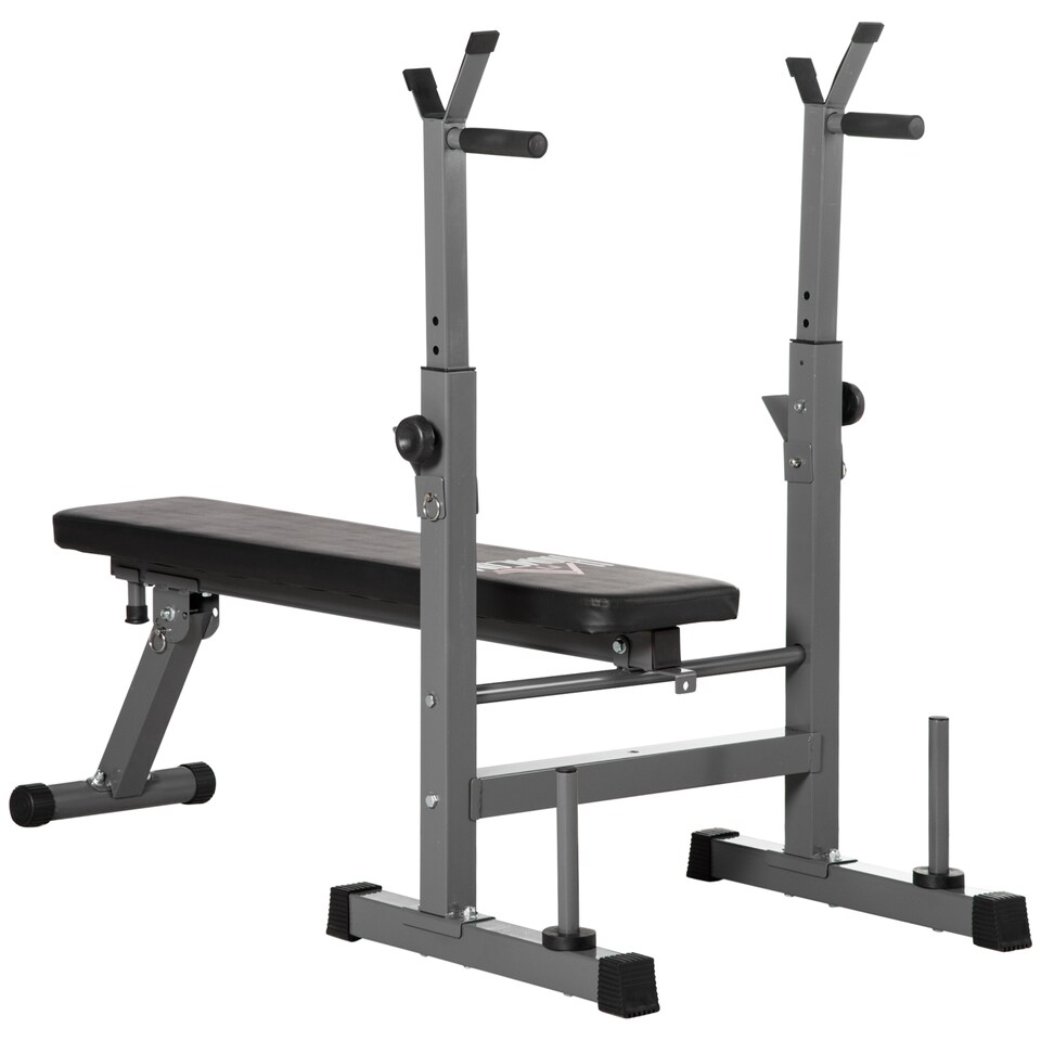 image 1 of HOMCOM Adjustable Weight Bench with Barbell Rack, Dip Station, Grey