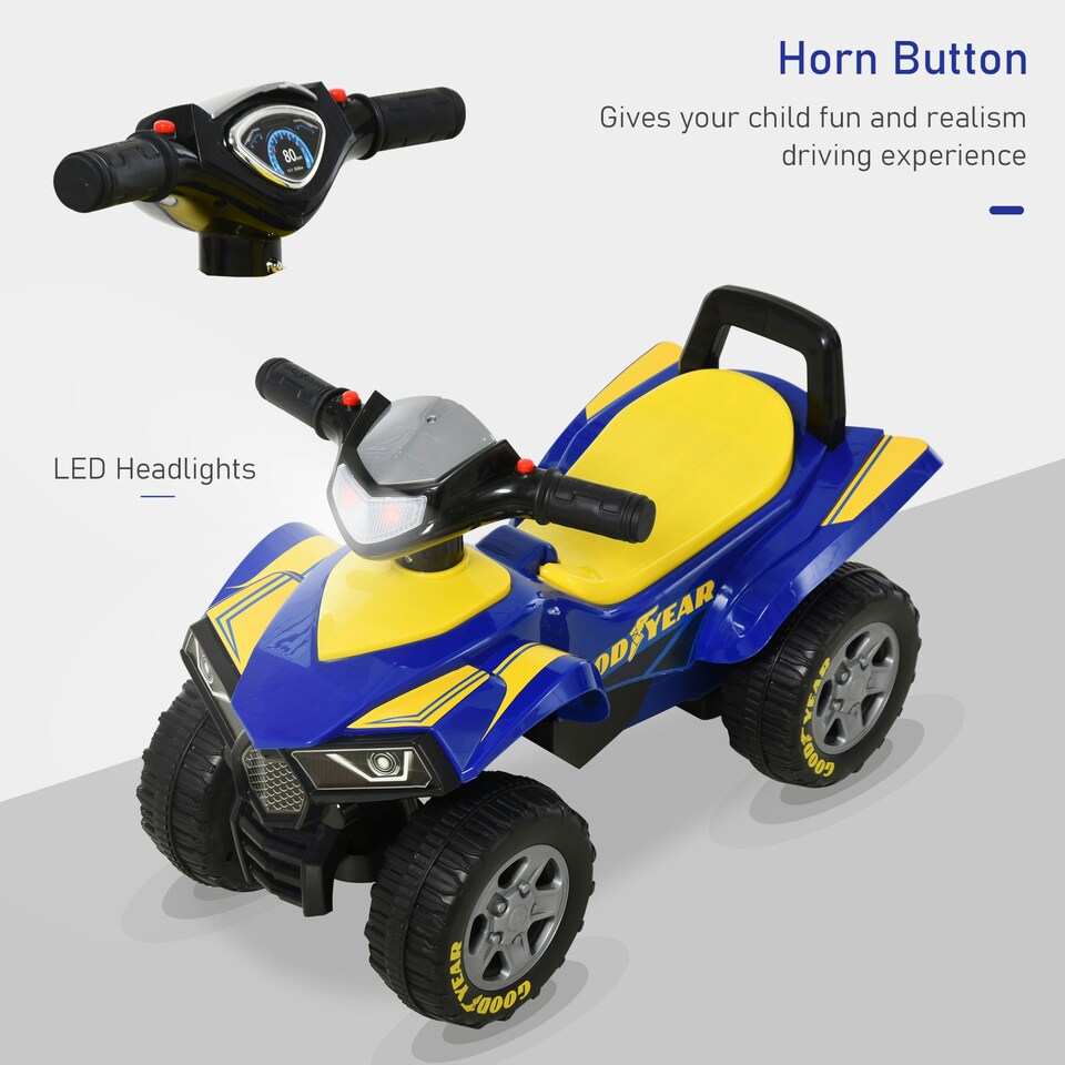 image 1 of HOMCOM Goodyear Baby Quad Ride-On Walker w/ Lights Horn Storage 18-36 Months