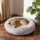 image 2 of Living and Home Calming Round Donut Plush Dog Cuddler Bed | Multi | Grey White | L