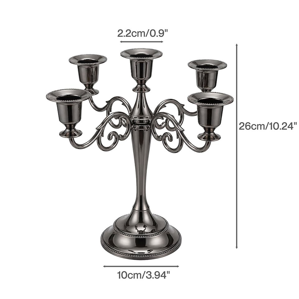 image 1 of Levede Candle Holder 5 Arm Metal Candelabra Black Candlestick Stand Centerpiece