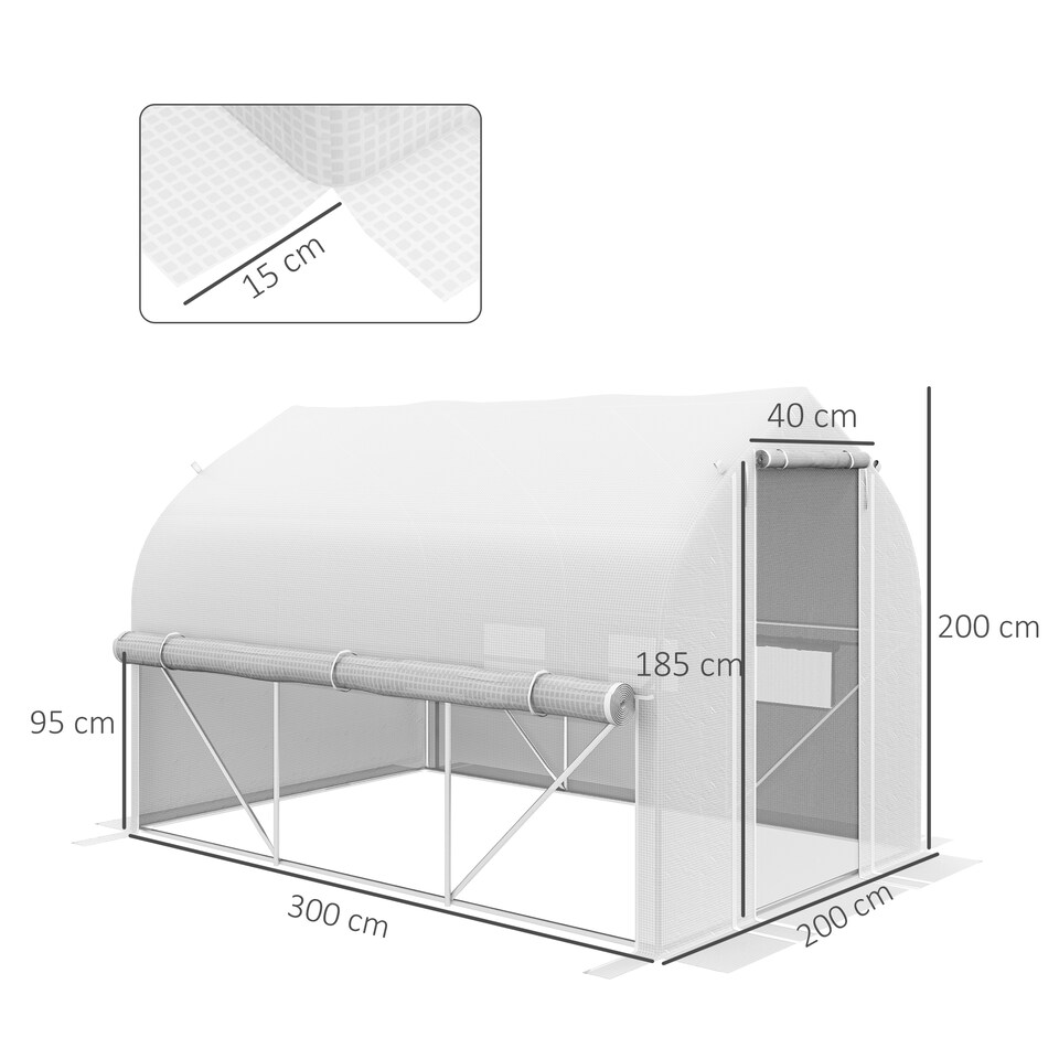 image 1 of Outsunny 3 x 2m Walk-in Tunnel Greenhouse, Roll Up Sidewalls, Mesh Door