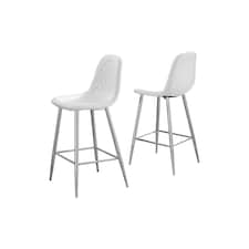 Furniturebox Corona 2x White Faux Leather Silver Legs Bar Chair