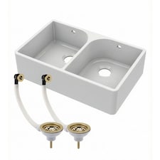 Balterley Double Bowl Fireclay Ceramic Butler Kitchen Sink with Full Weir, Overflows & Wastes