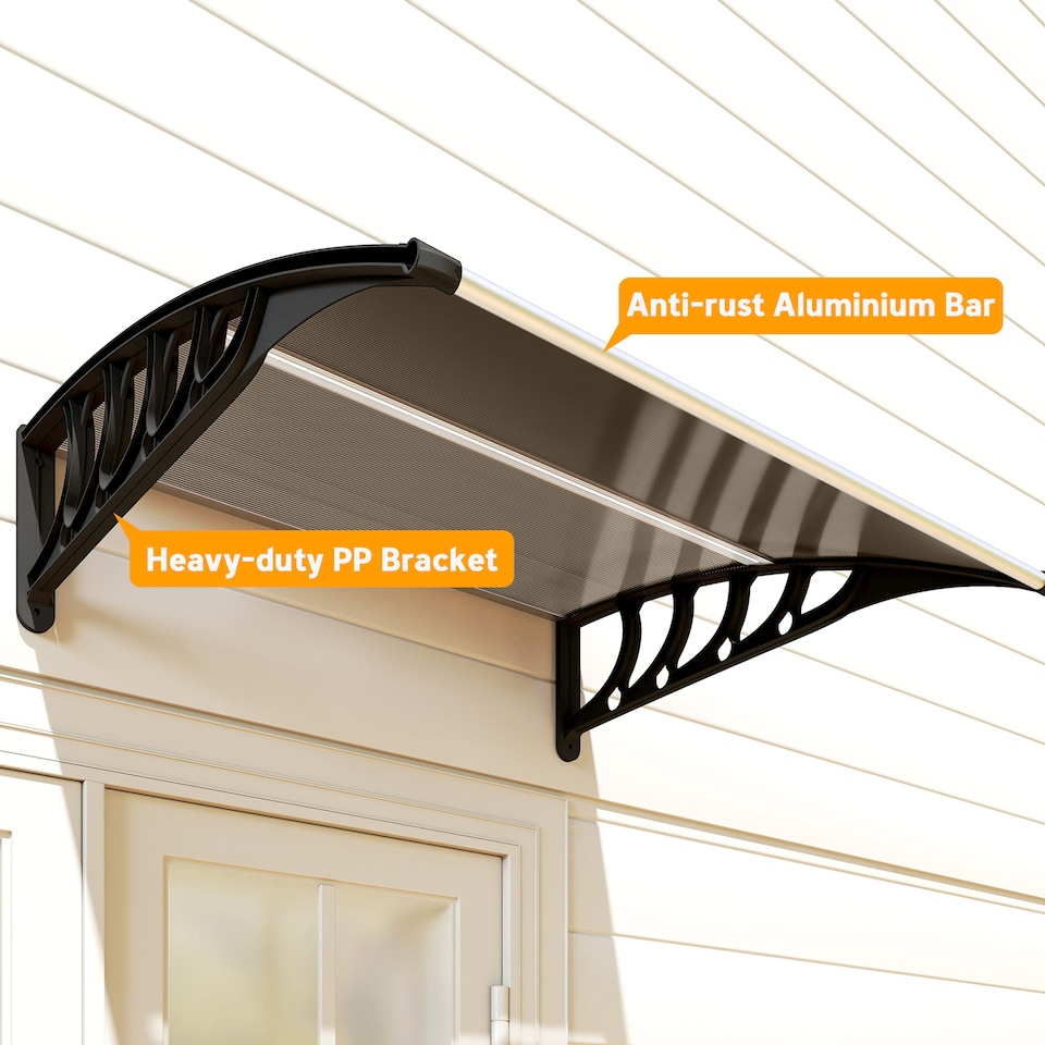 image 1 of Outsunny Door Canopy Outdoor Awning Rain Shelter for Window Porch, Brown | Brown