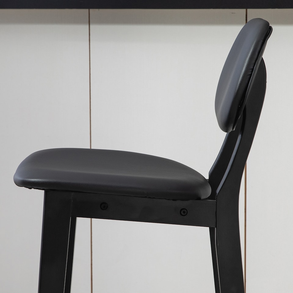 image 1 of HOMCOM Breakfast Bar stools Set of 2 with PU Leather Cover, Wood Legs, Black