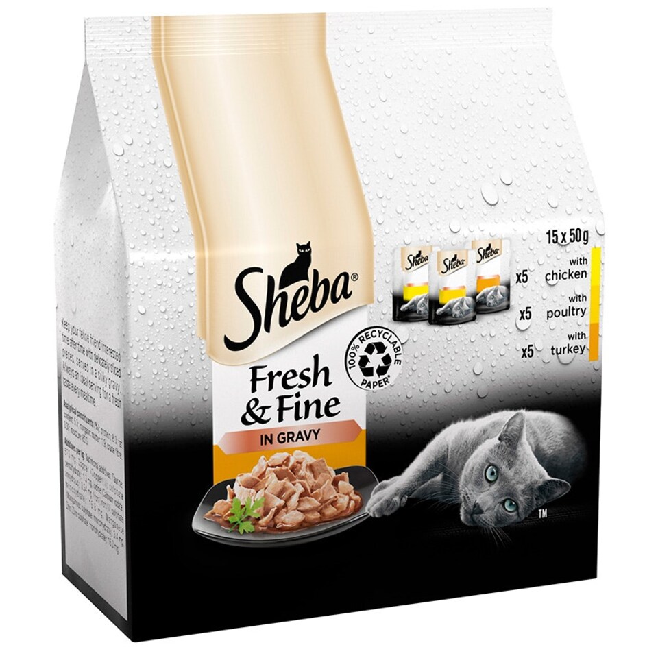 image 1 of Sheba Fresh and Fine Wet Cat Food Pouch Poultry in Gravy 15 x 50g (Pack of 3)