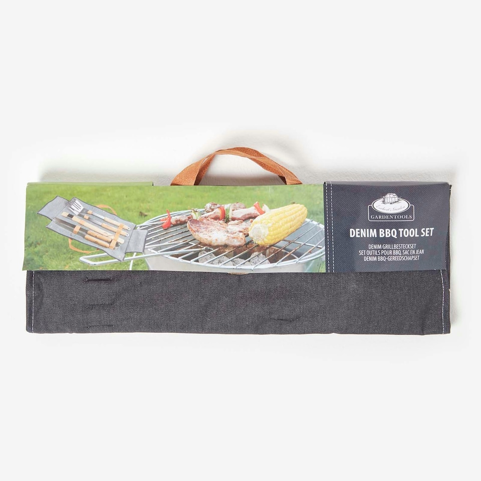 image 1 of Homescapes BBQ Tool Set in Denim Case