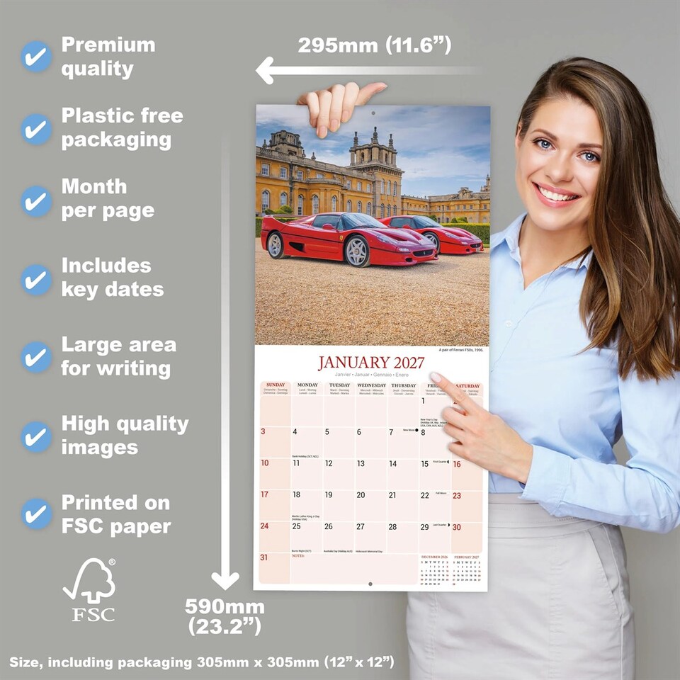 image 1 of Classic Sports Cars Calendar 2027, Wall Calendars, Month To View, Transport, Gift