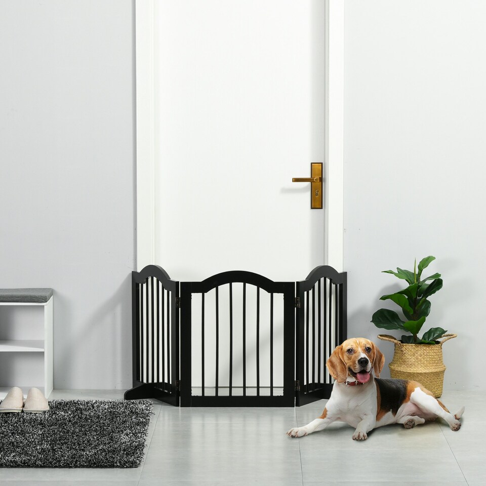 image 1 of PawHut Freestanding Pet Gate Safety Barrier 3 Pannel w/ Support Feet Black