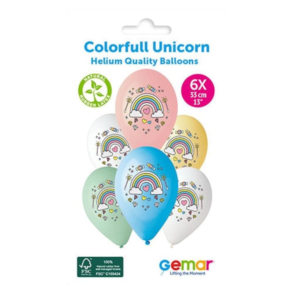 image 1 of Assorted Pastel Colourful Rainbow Latex Balloons 33cm / 13 in - Pack of 6