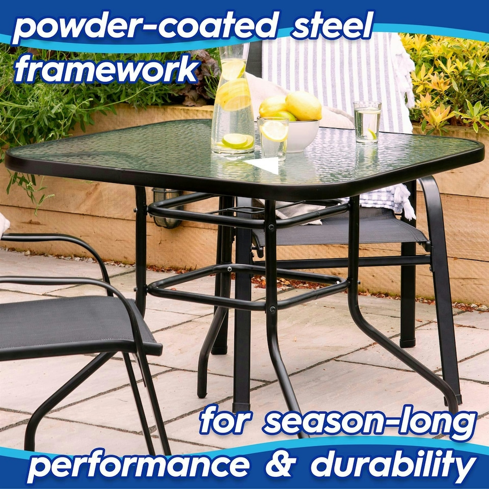 image 1 of Harbour Housewares 3pc Sussex Round Glass Top Patio Bistro Set - Black Black